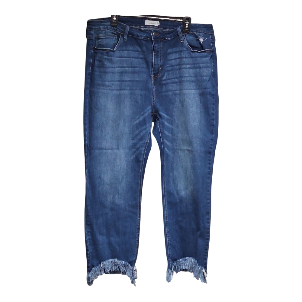 Plus Blue Frayed Hem Cropped Jeans